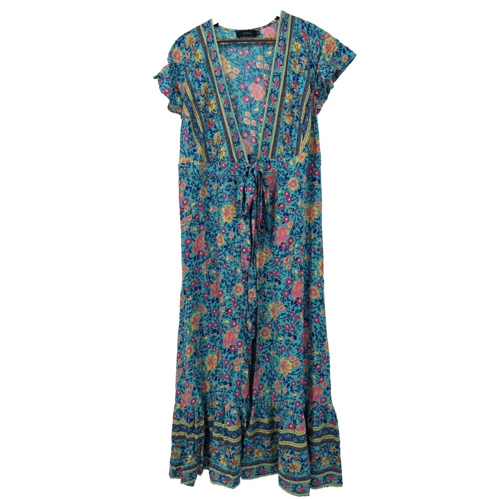 Zesika Soft Maxi Cover Up Dress Rayon Boho Beach Hippie Cottage resort travel M